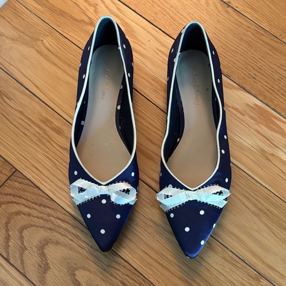 For Love And Lemons Navy Polka Dot Heels